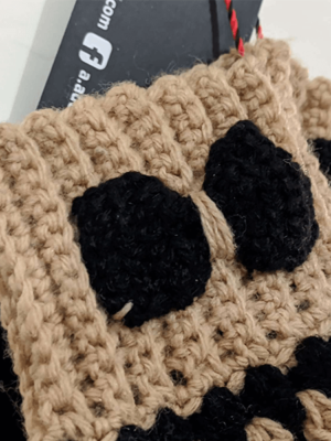 Crochet Fingerless Gloves (Handmade) - Beige and Black
