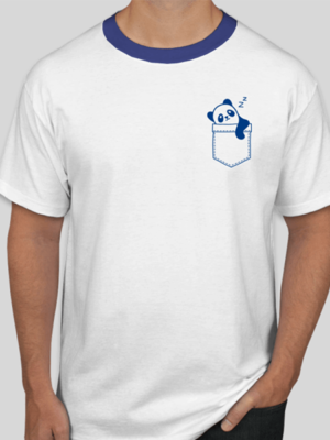 Pocket Panda White T Shirt with Blue Collar Rib for Men
