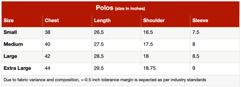A. Adeel Akhtars Polo Size Chart